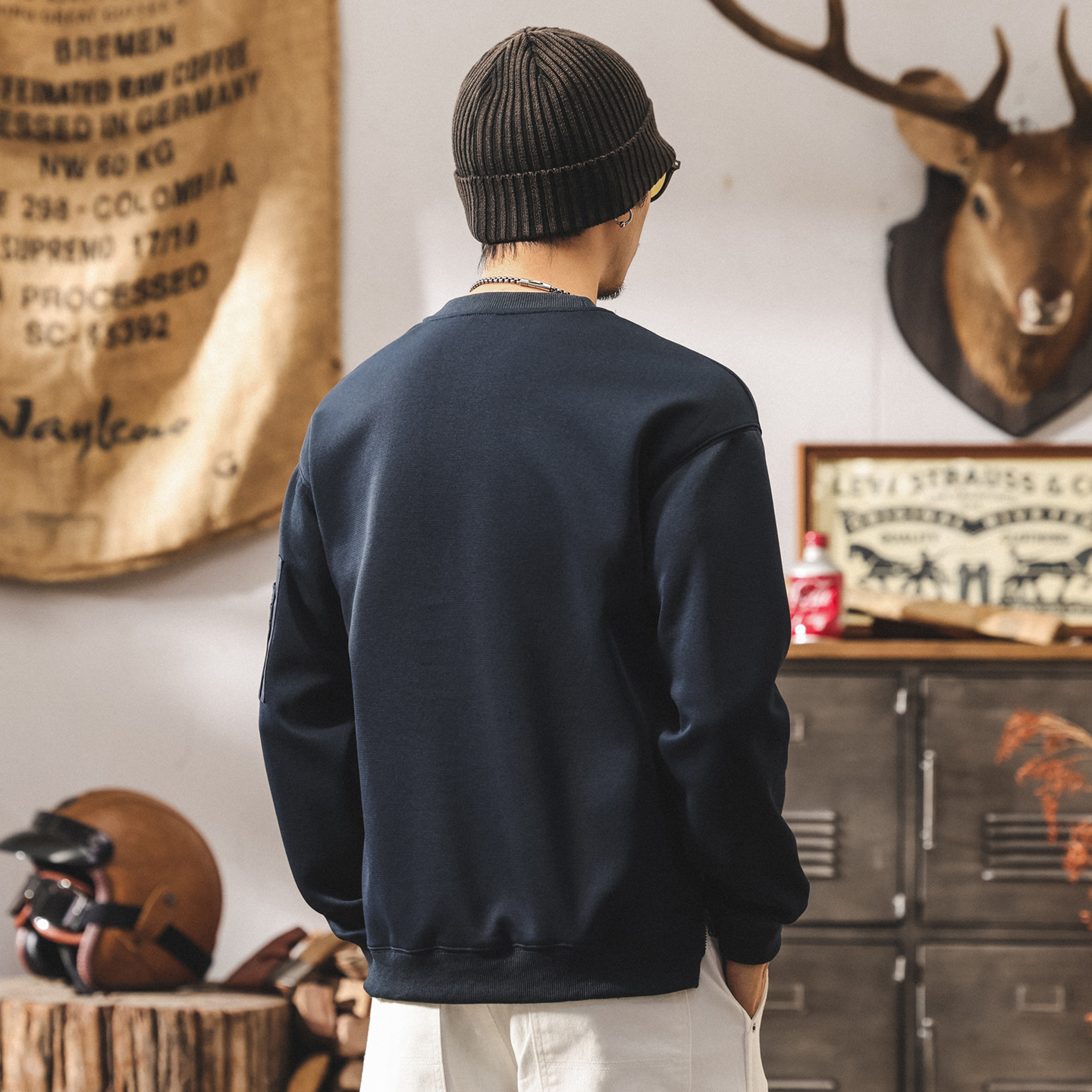 美式復古衛衣男春秋2025潮牌寬鬆大碼男裝拼接口袋潮流秋季上衣男