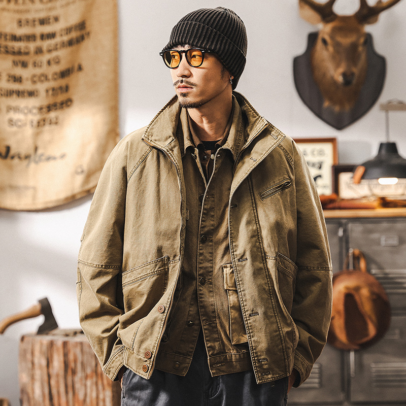 美式復古底特律工裝夾克外套男春季潮牌2025新款做舊阿美咔嘰男裝