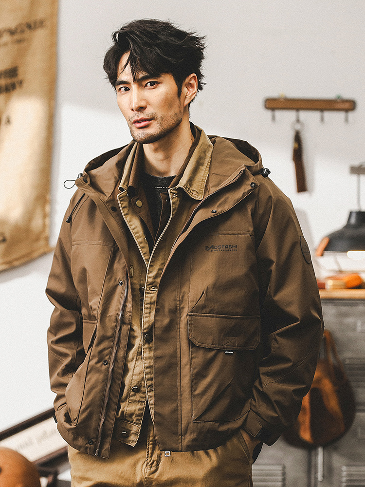 美式復古工裝外套男春秋2024新款連帽衝鋒衣男潮牌石墨烯夾克衣服