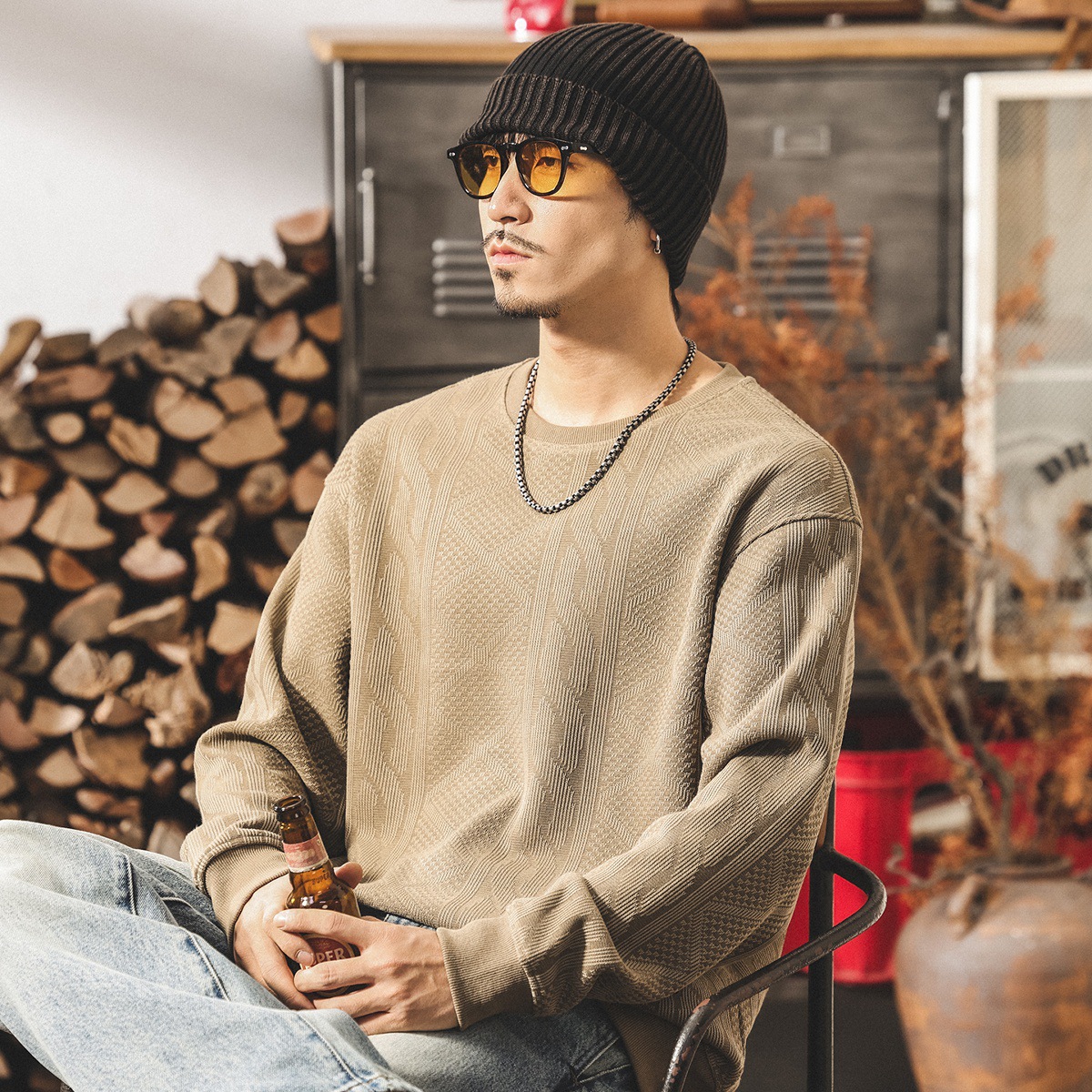 美式復古480g重磅衛衣男士2025新款潮流提花寬鬆大碼秋冬款衣服男