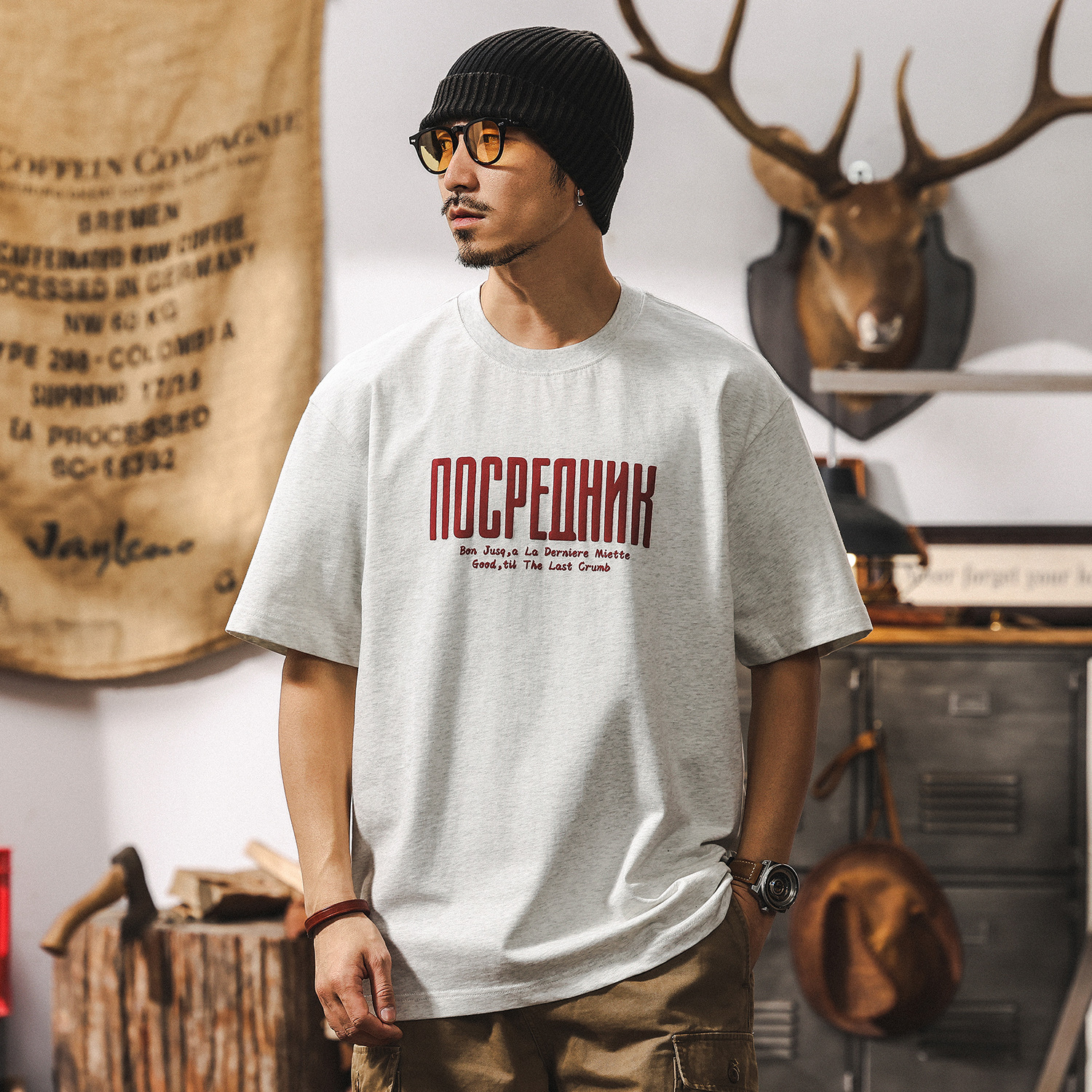 250g重磅T恤男夏季短袖2025新款潮牌印花寬鬆百搭美式上衣男