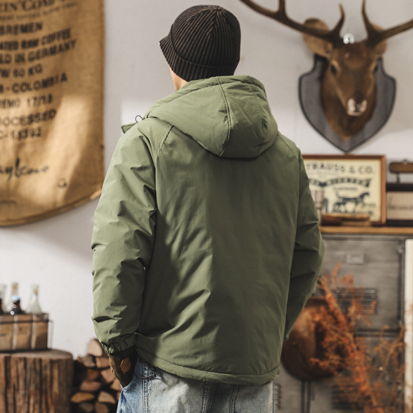 高充絨蓬鬆連帽工裝羽絨服男冬季戶外加厚90%白鴨絨保暖禦寒外套