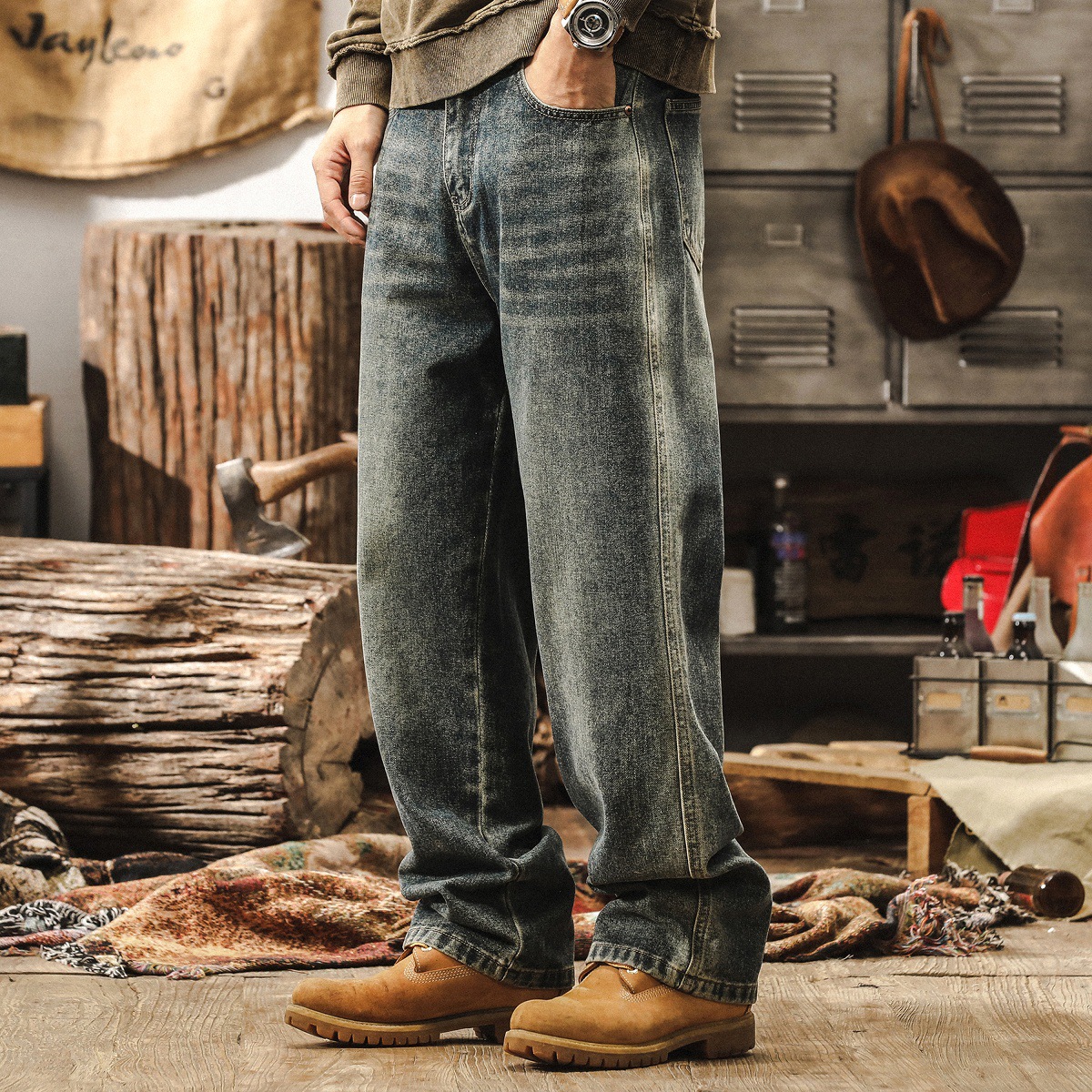 美式復古cleanfit闊腿牛仔褲男秋季新款潮牌寬鬆直筒休閒褲子男款