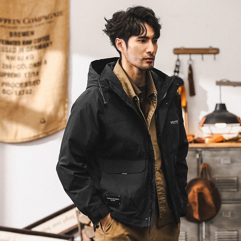 美式復古工裝衝鋒衣外套男秋季潮牌寬松山系戶外獵裝機能夾克男款