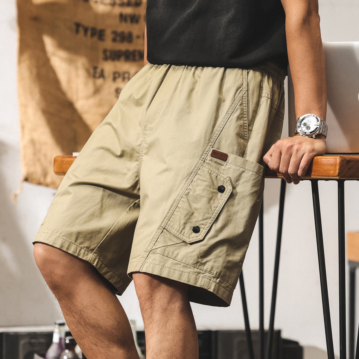 美式卡其色工裝短褲男夏季新款2025潮牌五分褲子寬鬆休閒中褲子男