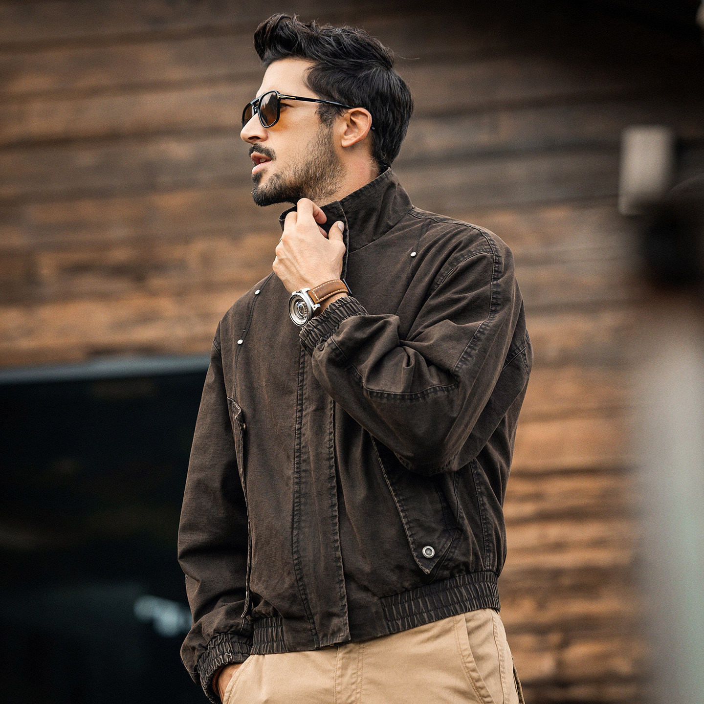 美式重磅復古飛行工裝夾克男春季新款寬鬆機車服帥氣短款男士外套