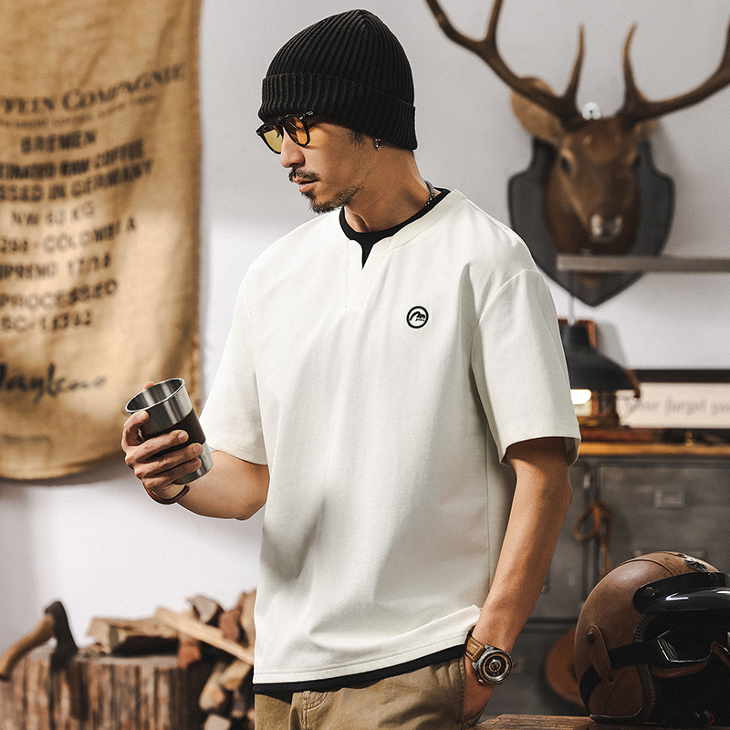 假兩件T恤2025新款短袖男夏季美式復古潮牌撞色疊穿涼感休閒上衣