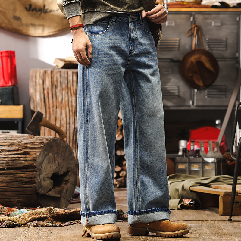美式復古直筒牛仔褲男春季2025新款潮牌寬鬆闊腿褲潮流男士休閒褲
