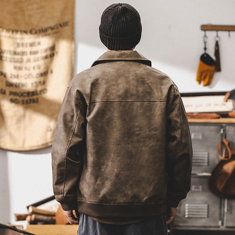 杰雷諾美式復古皮衣外套男秋季寬鬆機車服潮牌硬漢痞帥工裝皮夾克