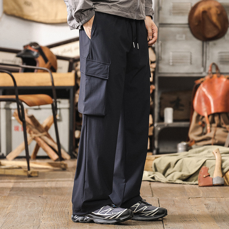 美式冰絲涼感夏季男士薄款褲子男戶外速乾寬鬆直筒工裝休閒褲男款