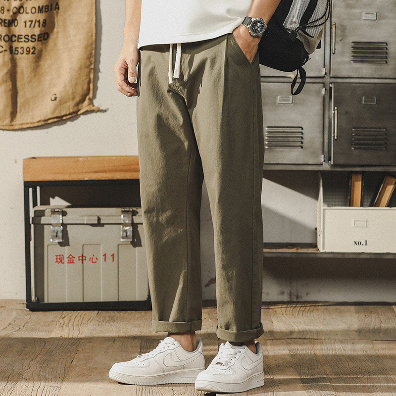 杰雷諾冰感提花夏季薄款休閒褲子男寬鬆潮牌百搭直筒褲男長褲