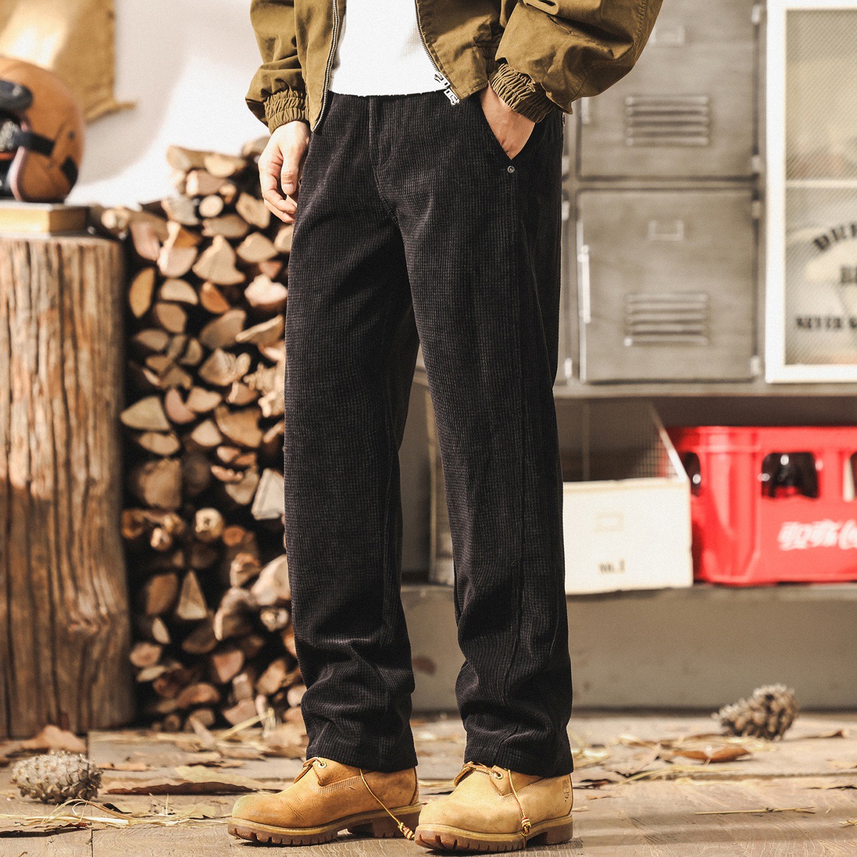 美式復古重磅雪尼爾褲子男秋冬加厚2025新款潮牌寬鬆直筒休閒褲潮