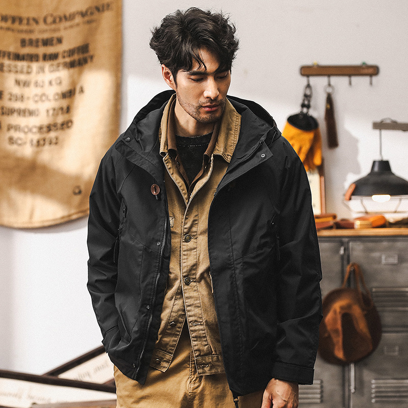 美式復古衝鋒衣外套男秋季戶外三防機能寬鬆休閒男士潮牌工裝夾克