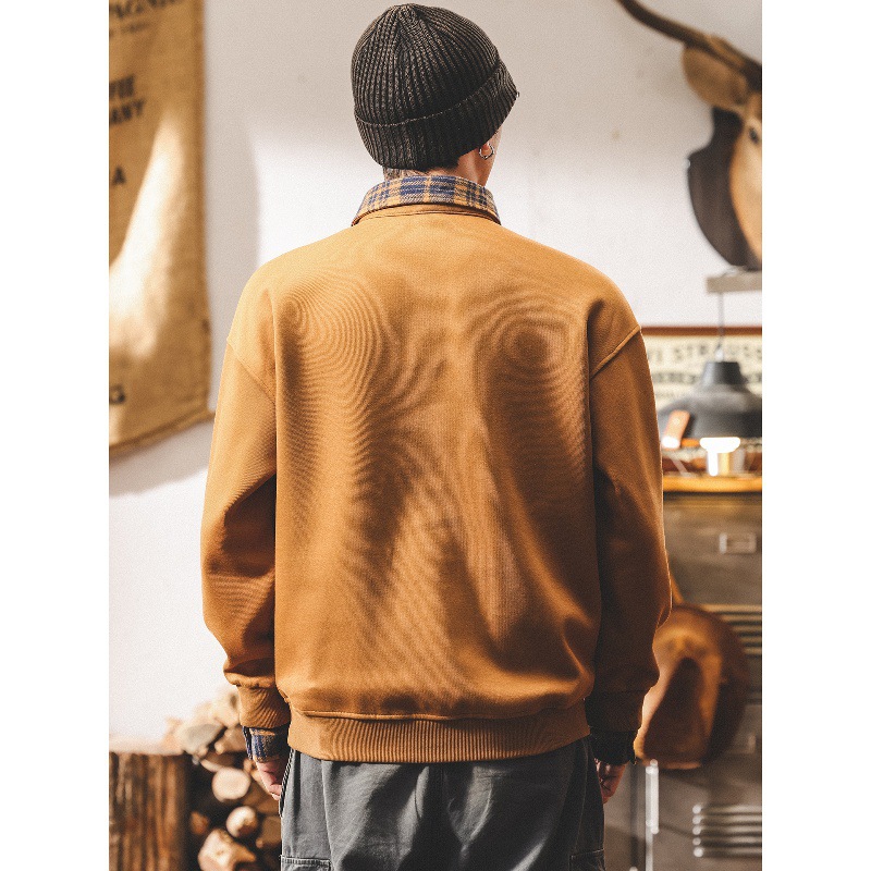 美式復古360g重磅衛衣男秋季潮牌寬鬆休閒襯衫領假兩件外套男春秋