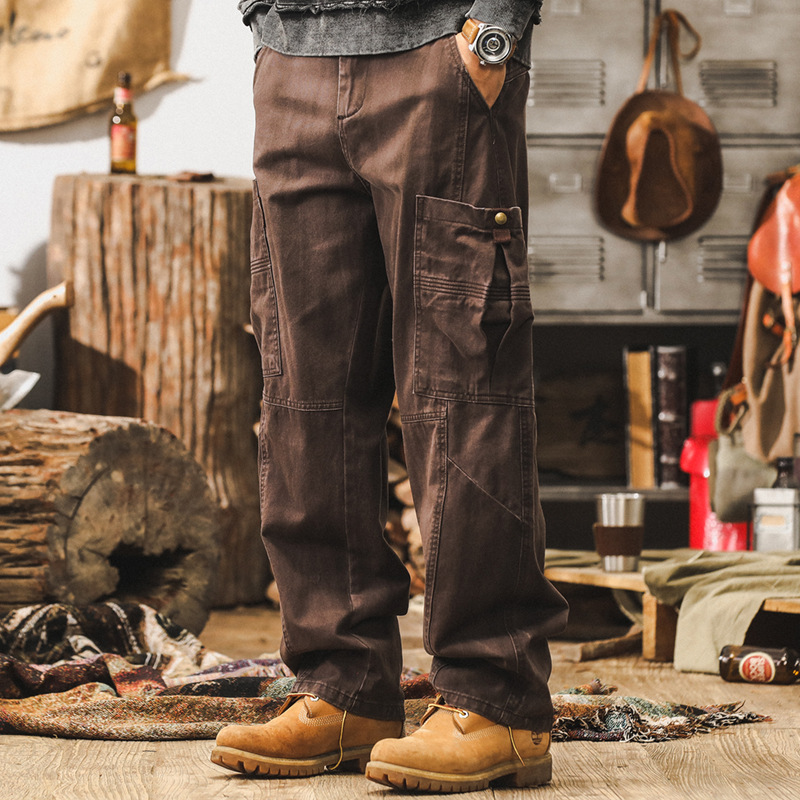 美式復古工裝褲子男秋季潮牌寬鬆闊腿褲水洗多口袋男士休閒直筒褲