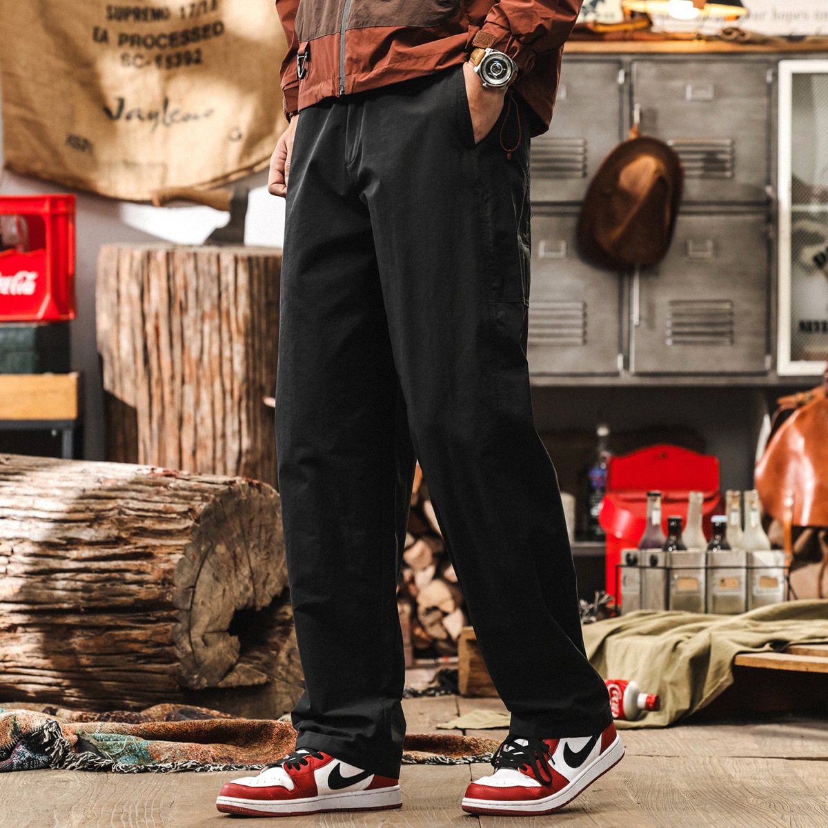 美式復古仿麻休閒褲男夏季寬鬆直筒潮牌男士褲子薄款速幹工裝褲男