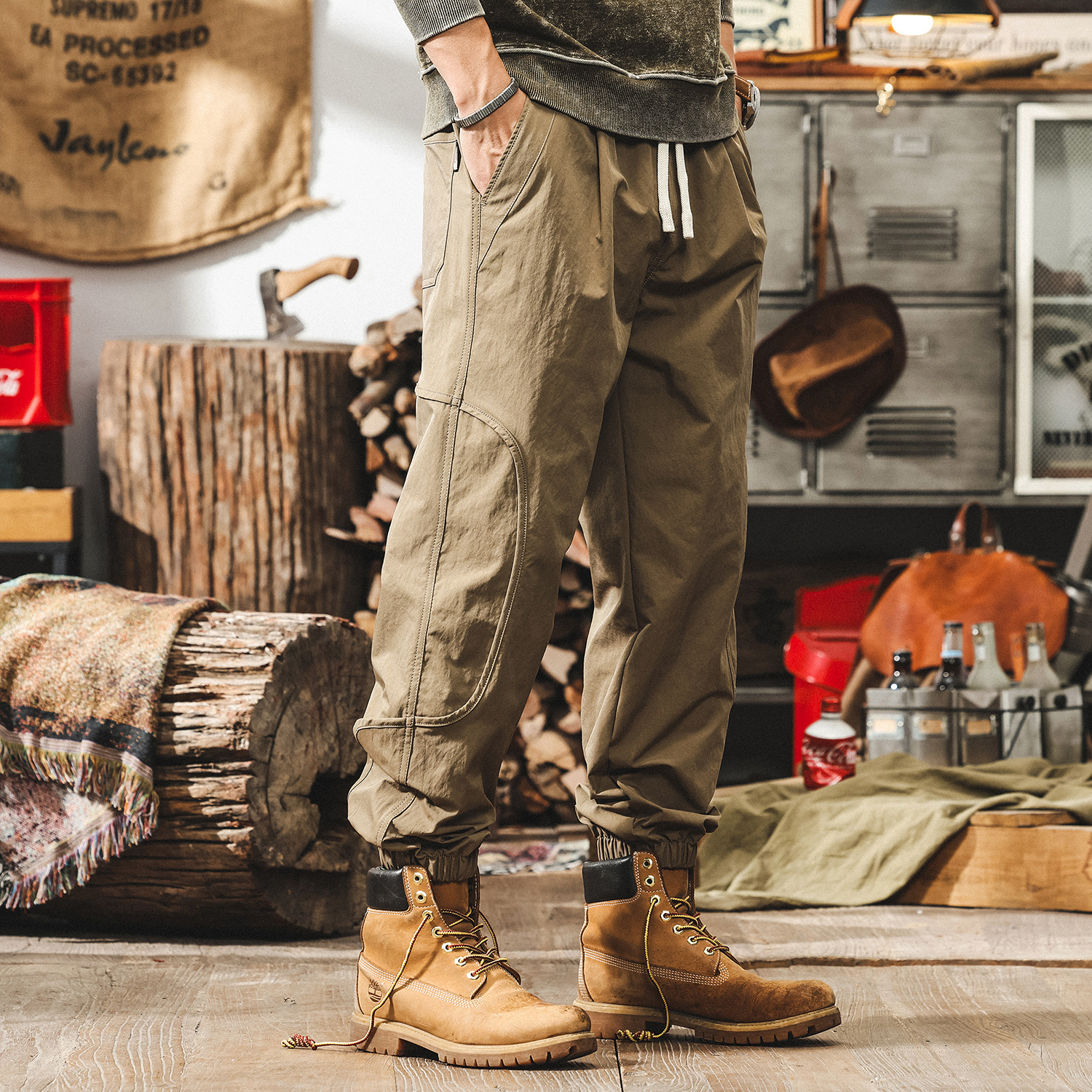 美式復古薄款冰絲褲子男夏季透氣速幹寬鬆男士休閒褲潮牌束腳男褲