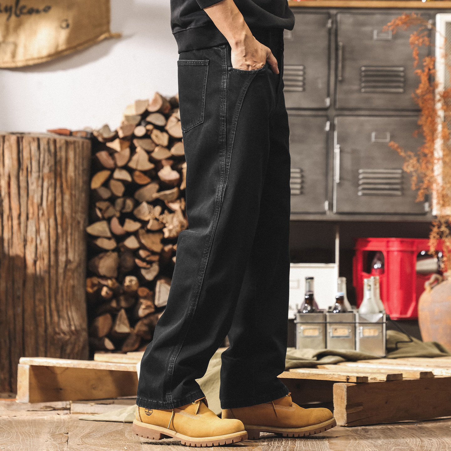 美式復古重磅水洗黑色牛仔褲男款直筒2026春季潮牌寬鬆男士休閒褲