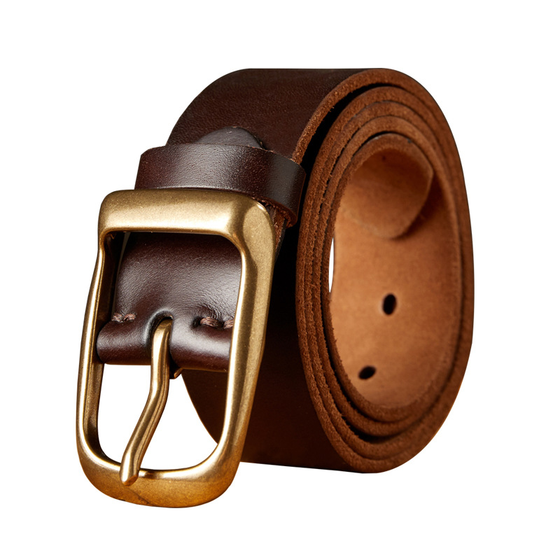 手工皮帶男士真皮針扣頭層牛皮休閒牛仔褲帶男款銅扣復古個性腰帶