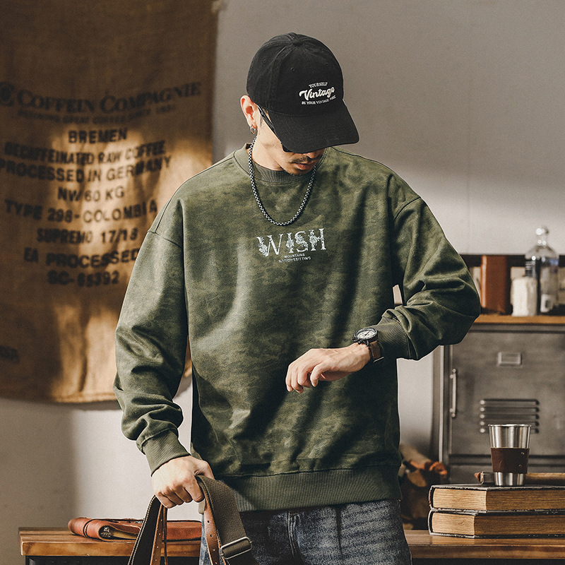 杰雷諾美式迷彩重磅復古麂皮絨男士衛衣秋冬款潮牌打底衫長袖上衣