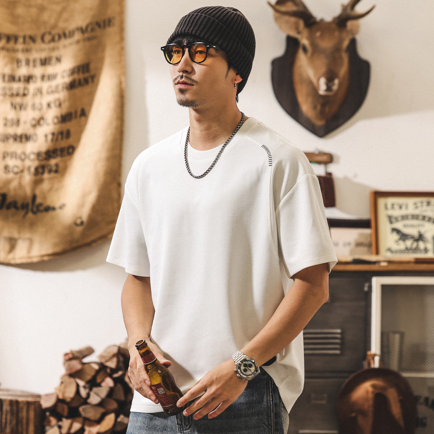 糯滑果凍棉短袖男款夏季莫代爾涼感T恤男美式復古潮牌寬鬆上衣男