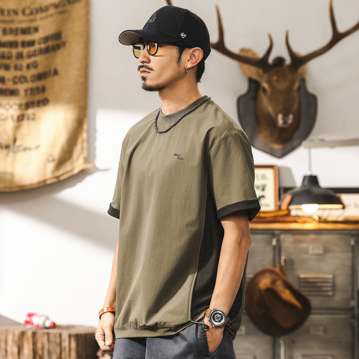 美式山系戶外短袖T恤男寬鬆夏季涼感城市通勤機能速幹半袖上衣男