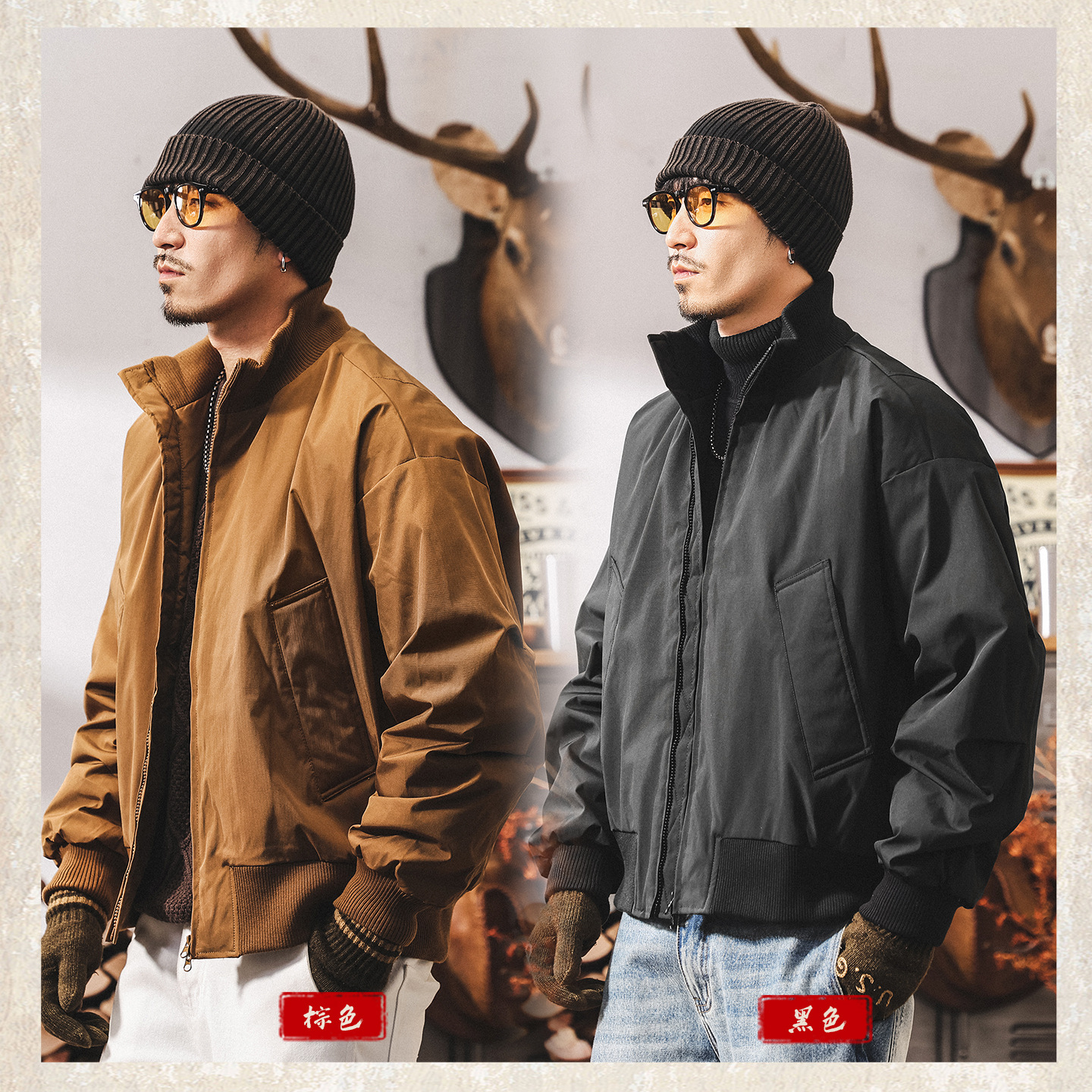 美式復古90鴨絨工裝飛行夾克羽絨服男冬季潮牌短款加厚保暖外套男