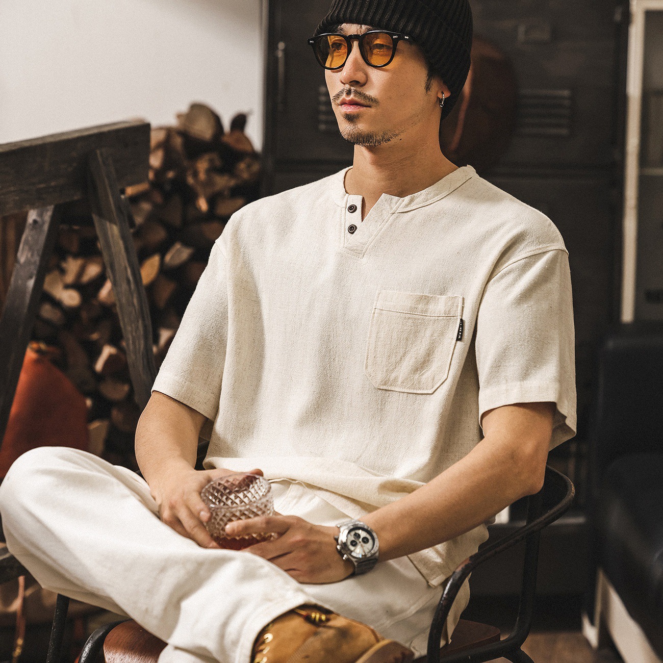 美式復古老錢風亞麻亨利領短袖男款T恤2026新款夏季潮牌Polo衫男