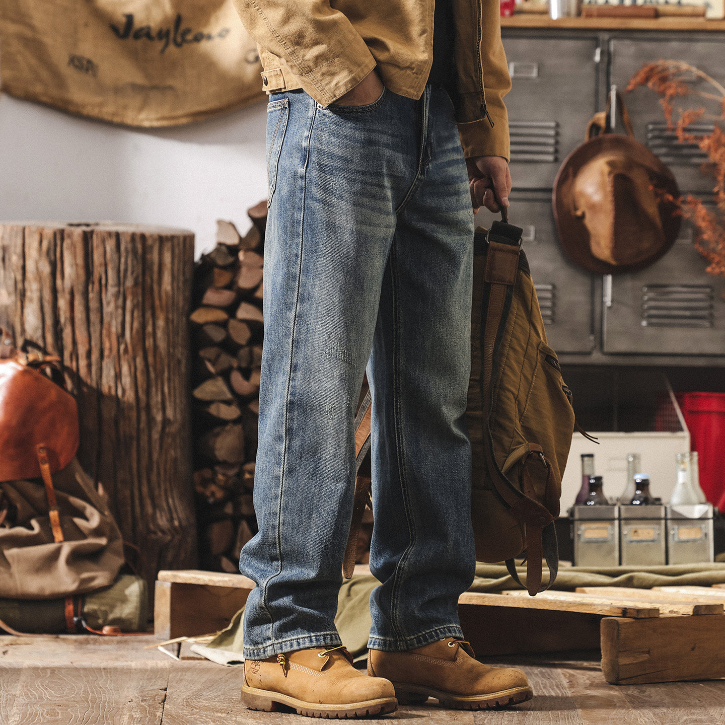 美式復古寬鬆牛仔褲男款直筒春季新款潮牌簡約藍色水洗休閒長褲子