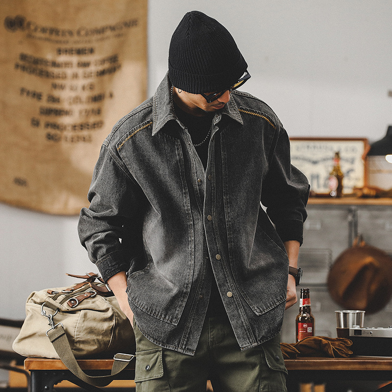 美式重磅復古工裝夾克男春季潮牌酵素水洗硬漢獵裝長袖襯衫外套男