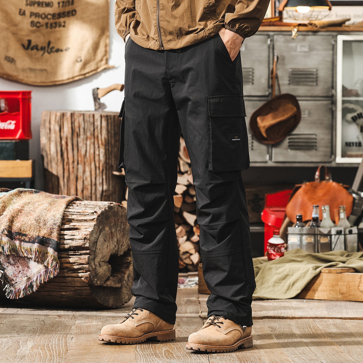 美式戶外機能工裝褲男夏季薄款冰絲男士褲子寬鬆直筒休閒褲傘兵褲