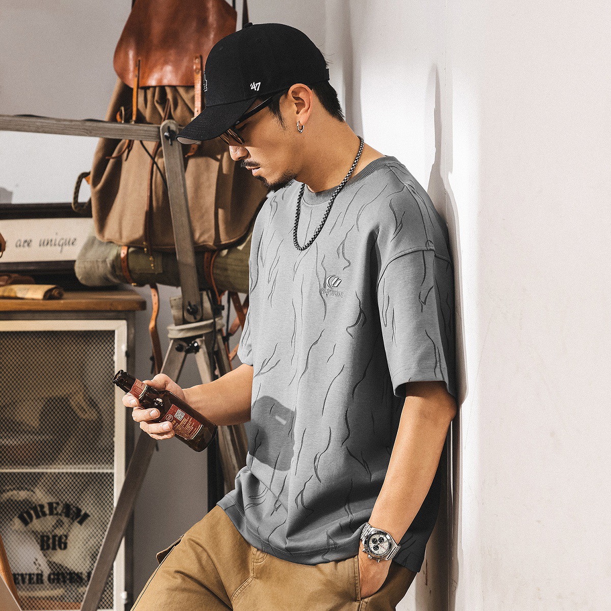 夏季新款激光燒花潮流T恤男士短袖潮牌體恤男裝寬鬆大碼休閒上衣T