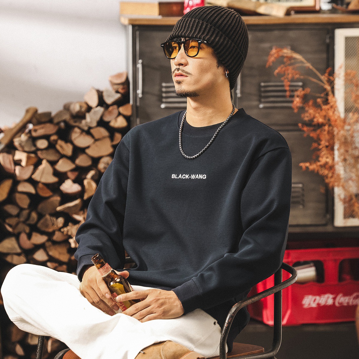 美式復古酒紅色330g重磅衛衣男春秋新款潮牌寬鬆百搭長袖休閒上衣