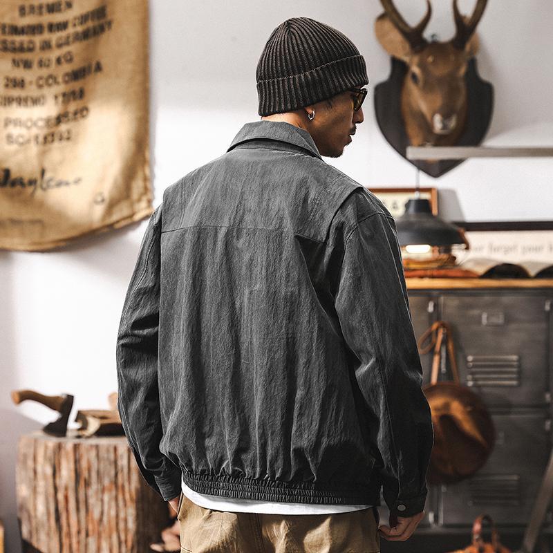 萊賽爾天絲高級感外套男春秋2025新款美式復古潮牌短款寬鬆夾克男