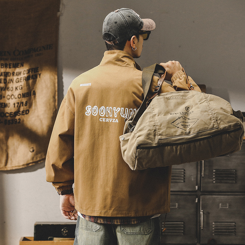 杰雷諾美式復古潮牌工裝夾克男寬鬆大碼秋冬款休閒百搭教練服男