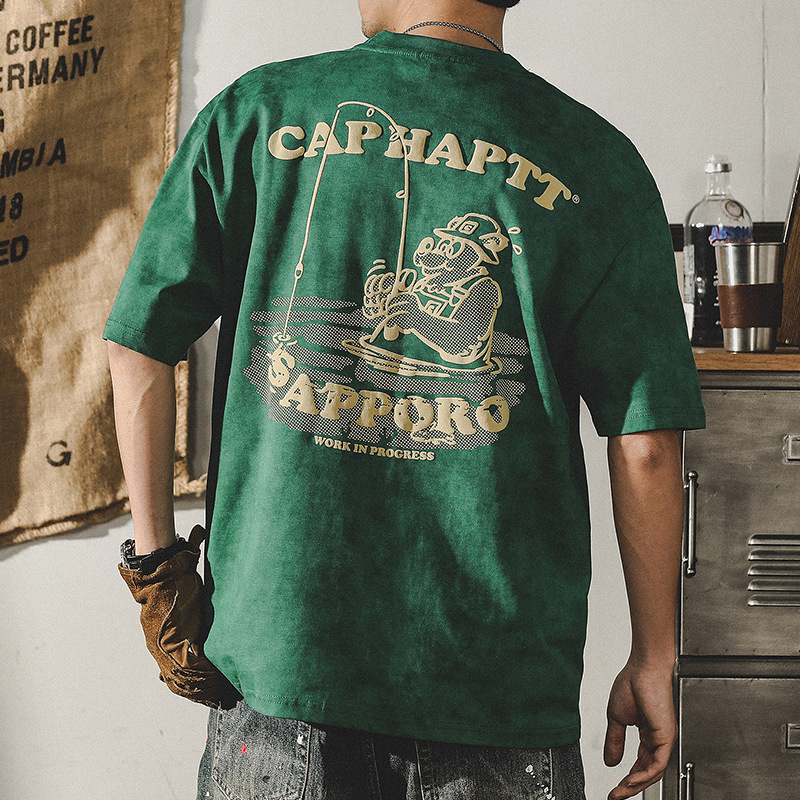 杰雷諾美式經典復古重磅T恤男短袖夏季潮牌寬鬆趣味印花半袖上衣T