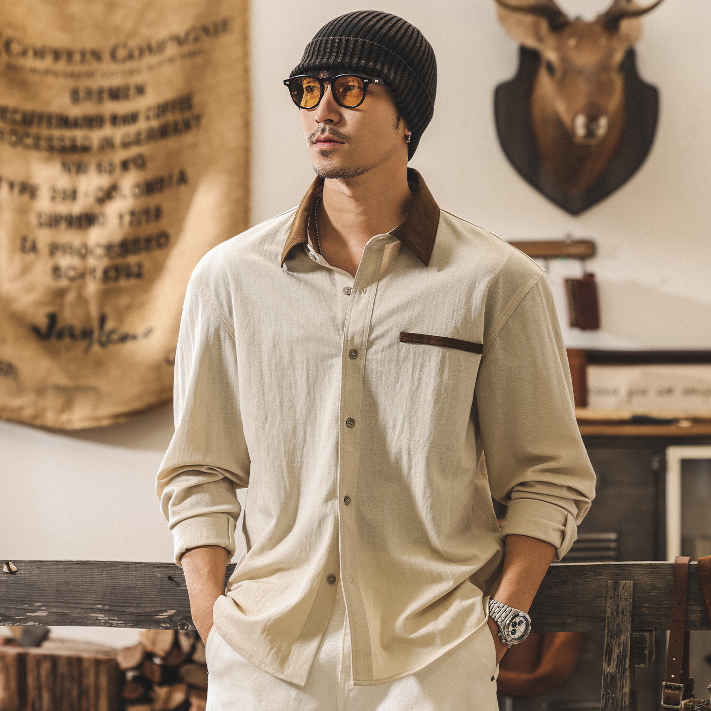 萊賽爾透氣垂感長袖襯衫男春季外套2026新款美式復古潮流男裝襯衣