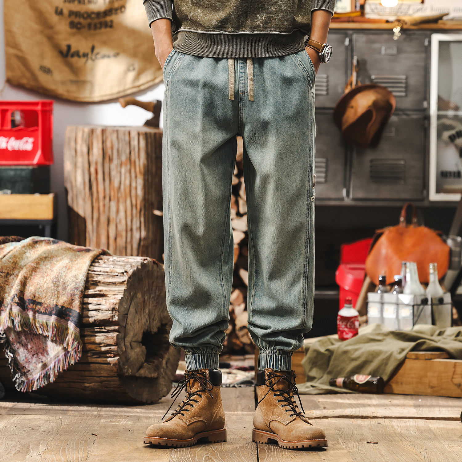 美式復古萊賽爾工裝褲子男潮牌牛仔褲男款夏季2025新款寬鬆束腳褲