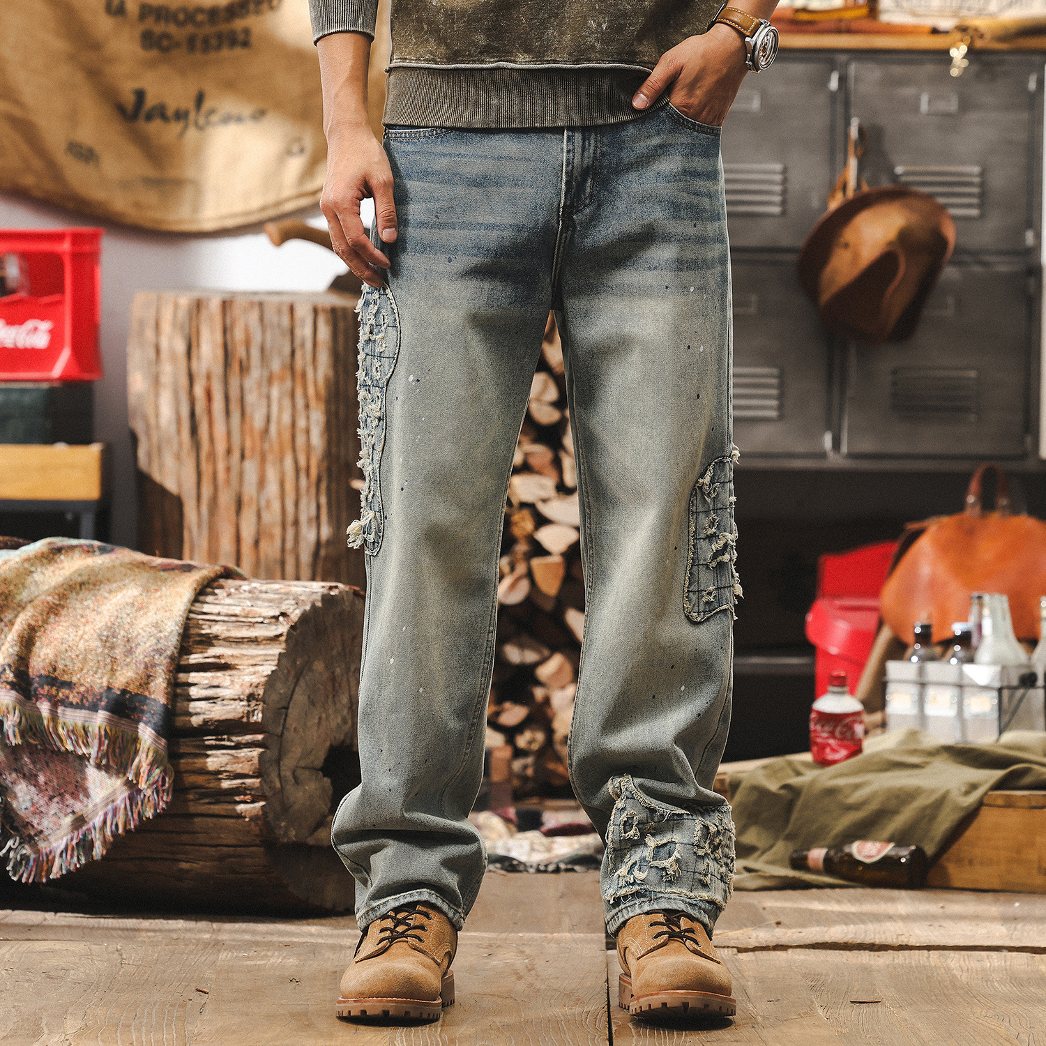 美式復古潮牌牛仔褲男春季2025新款高街休閒寬鬆直筒工裝長褲子男