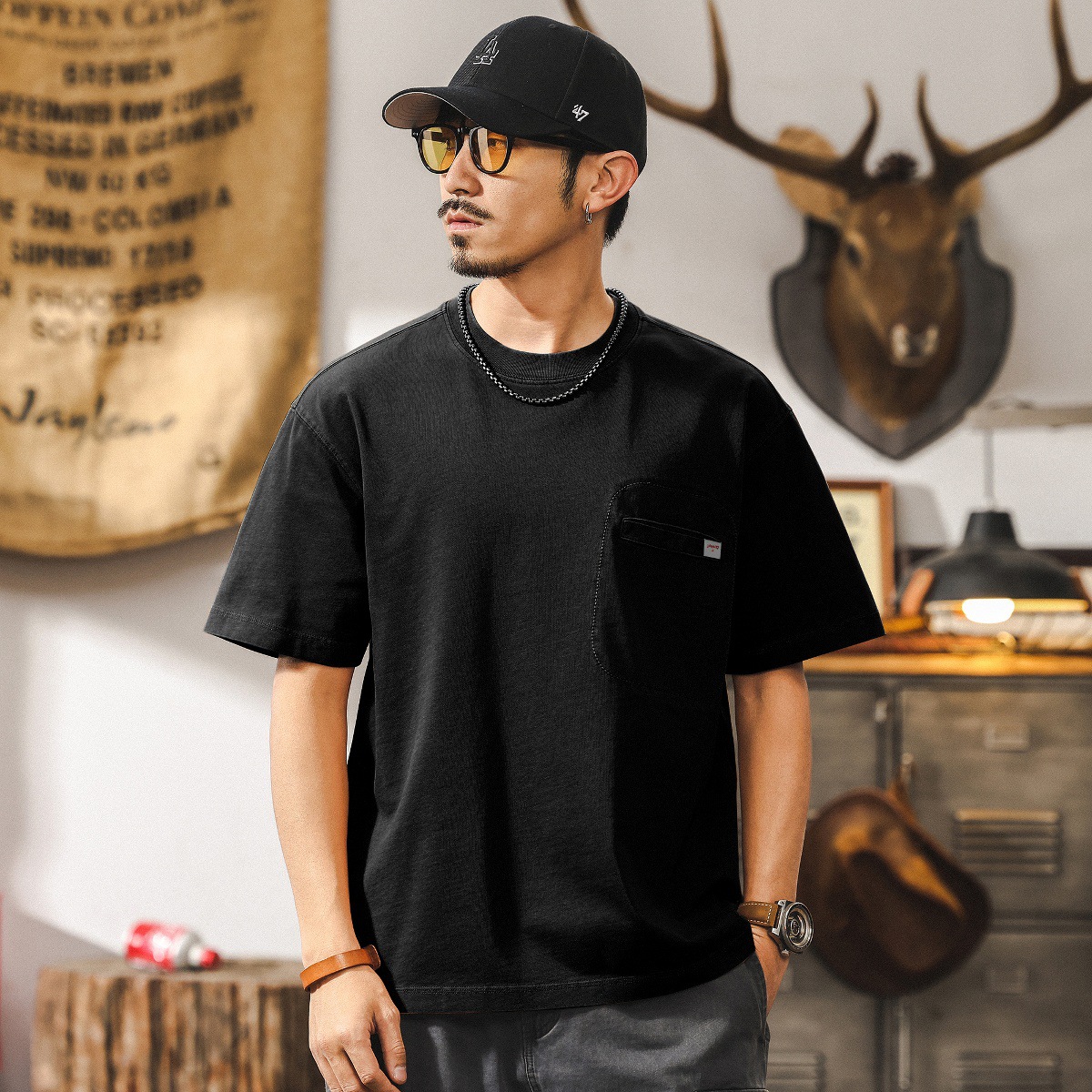 美式復古短袖T恤男士2025新款ins潮牌重磅夏季水洗寬鬆上衣男