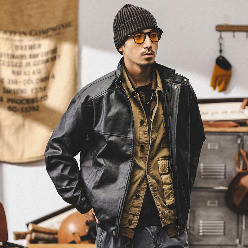 美式復古軟皮衣外套男春秋款寬鬆潮牌機車服硬漢帥氣皮夾克男秋季
