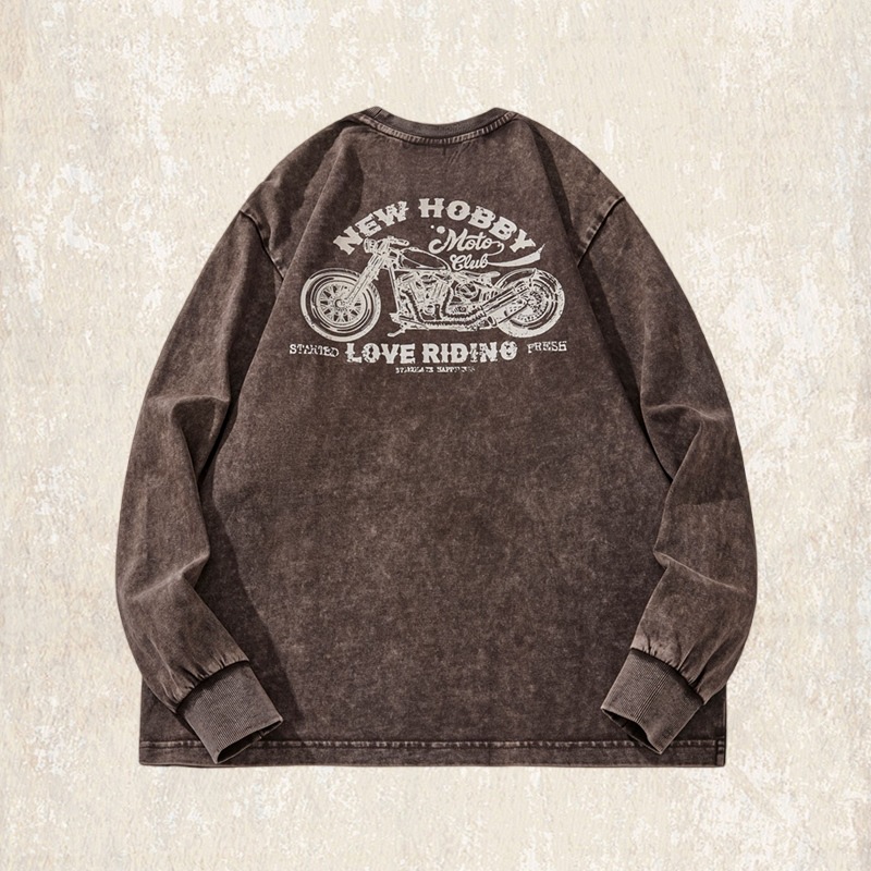 美式復古長袖T恤男秋季重磅設計感印花體恤男士潮牌寬鬆做舊上衣t