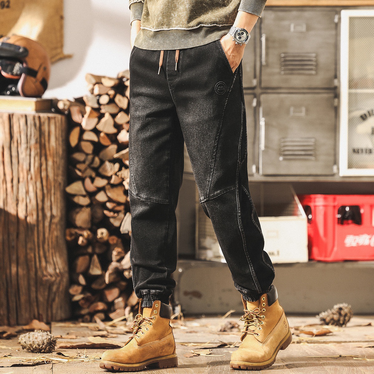 美式復古牛仔褲男2025新款春秋潮牌做舊拼接工裝褲子男秋季休閒褲