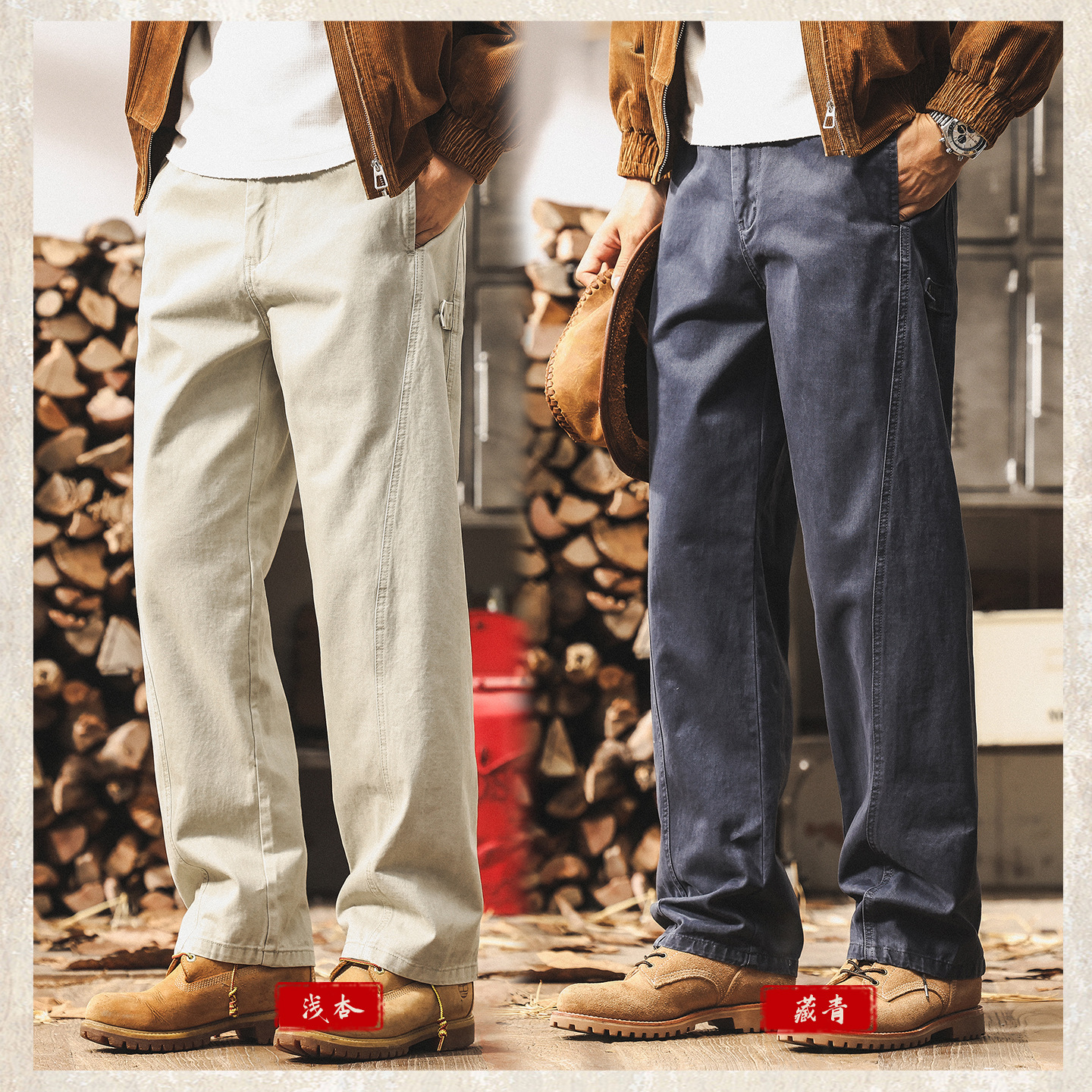 美式復古藏青色褲子男2025秋季新款潮牌男士休閒褲寬鬆直筒工裝褲