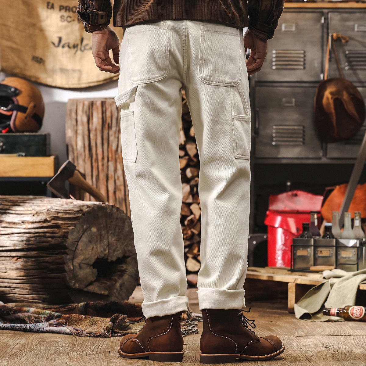 美式復古白色牛仔褲男秋季新款工裝褲子男秋季寬鬆直筒男士休閒褲