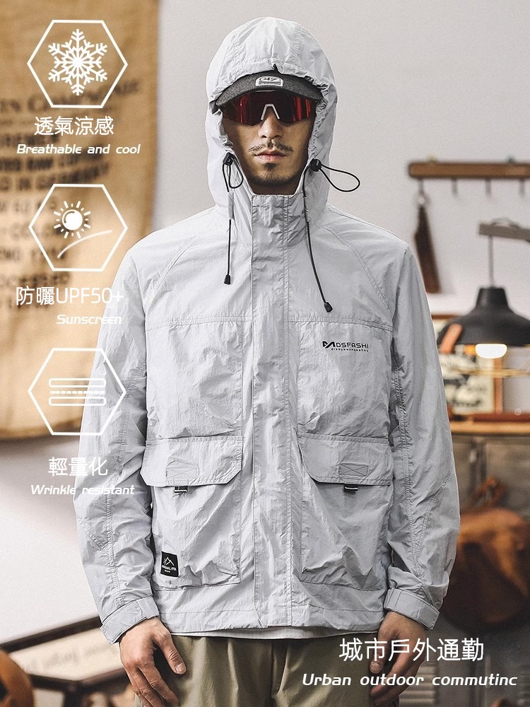 夏季涼感速乾戶外防曬衣男UPF50 防紫外線騎行釣魚男士防曬服外套
