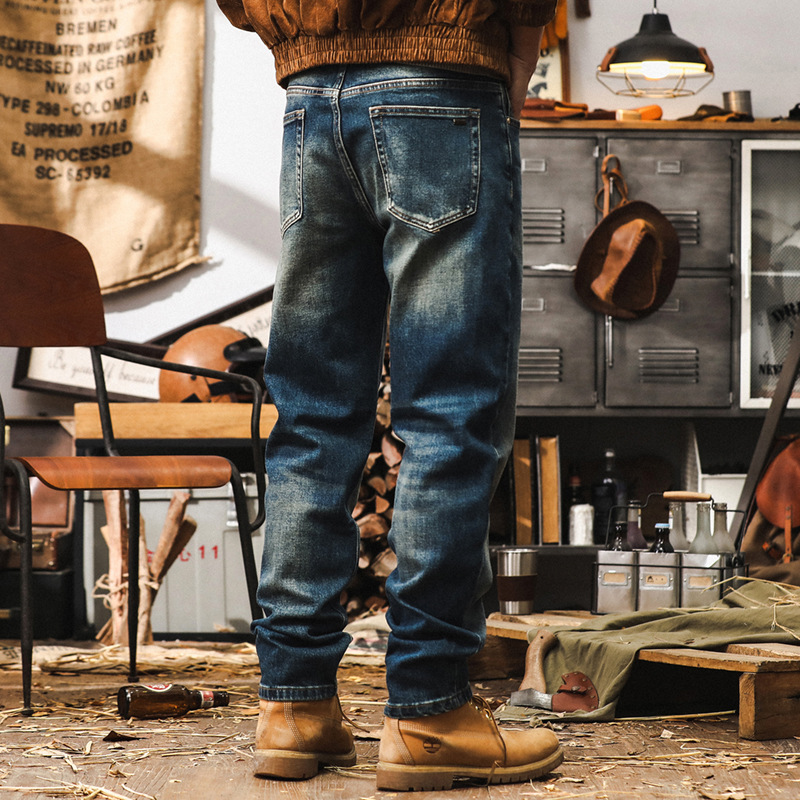 美式經典復古牛仔褲男秋季2024新款寬鬆直筒潮牌做舊水洗休閒長褲