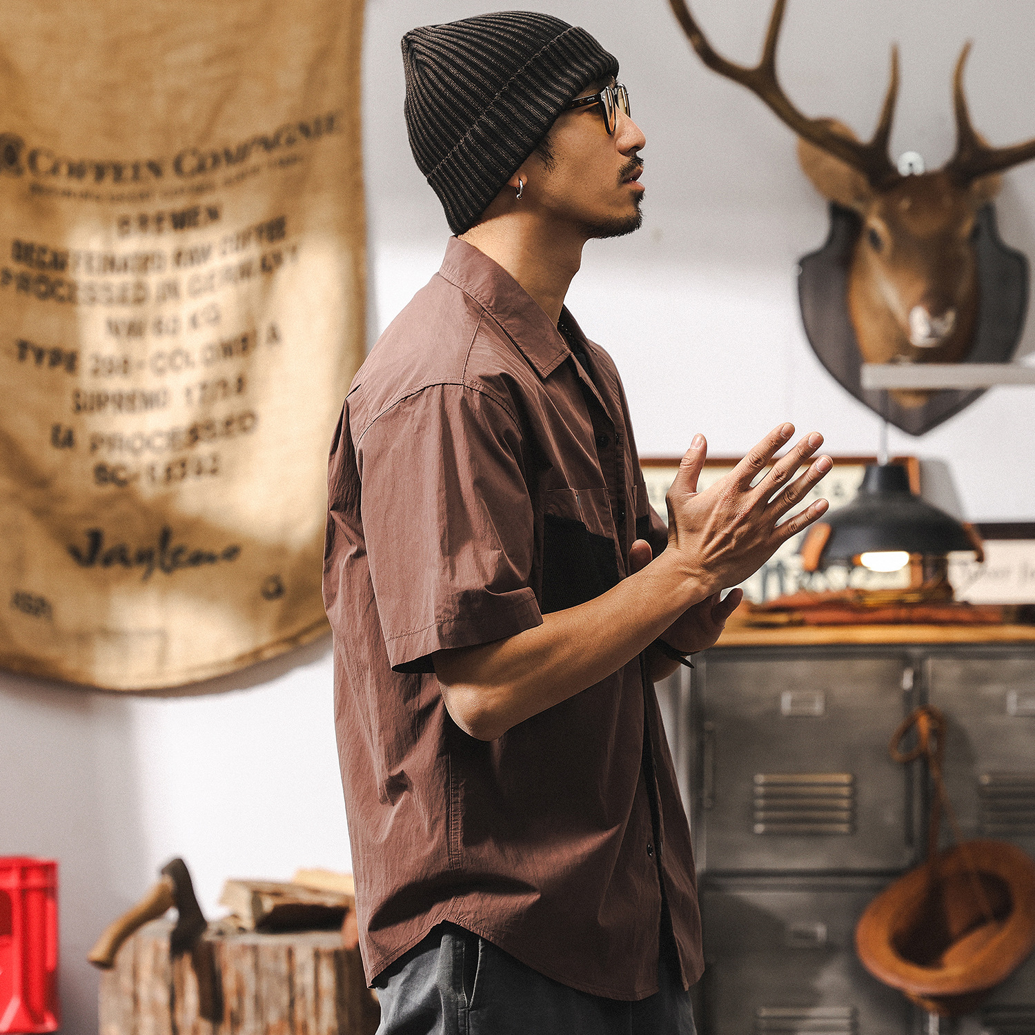 戶外輕量化古巴領襯衫男短袖夏季美式復古山系工裝風休閒男士襯衣