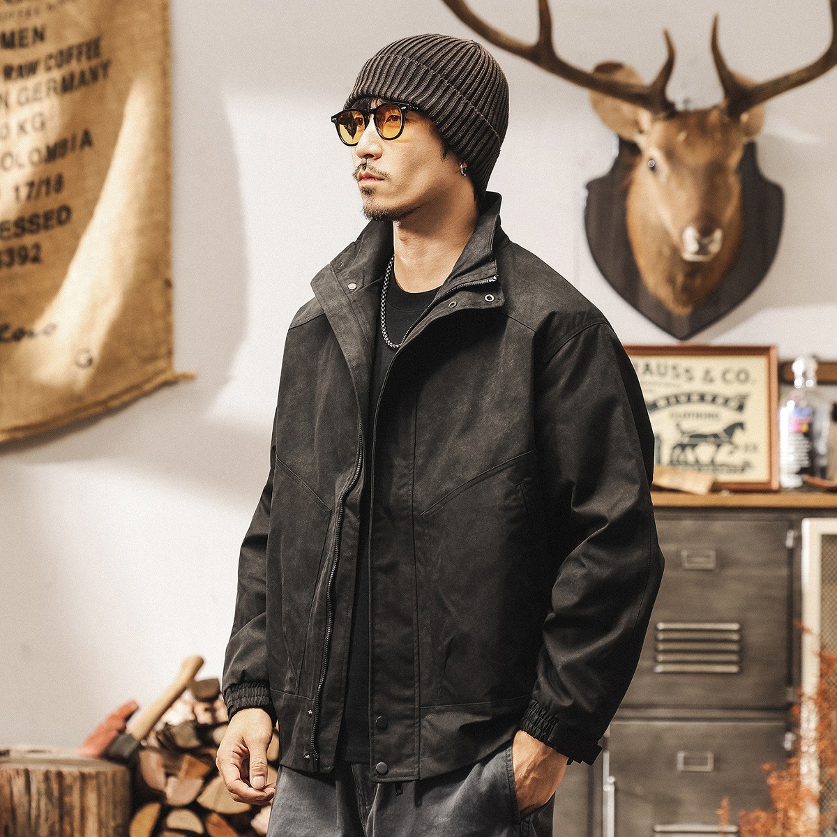 美式復古髒染潮流外套男春秋2025新款戶外防風秋季美拉德工裝夾克