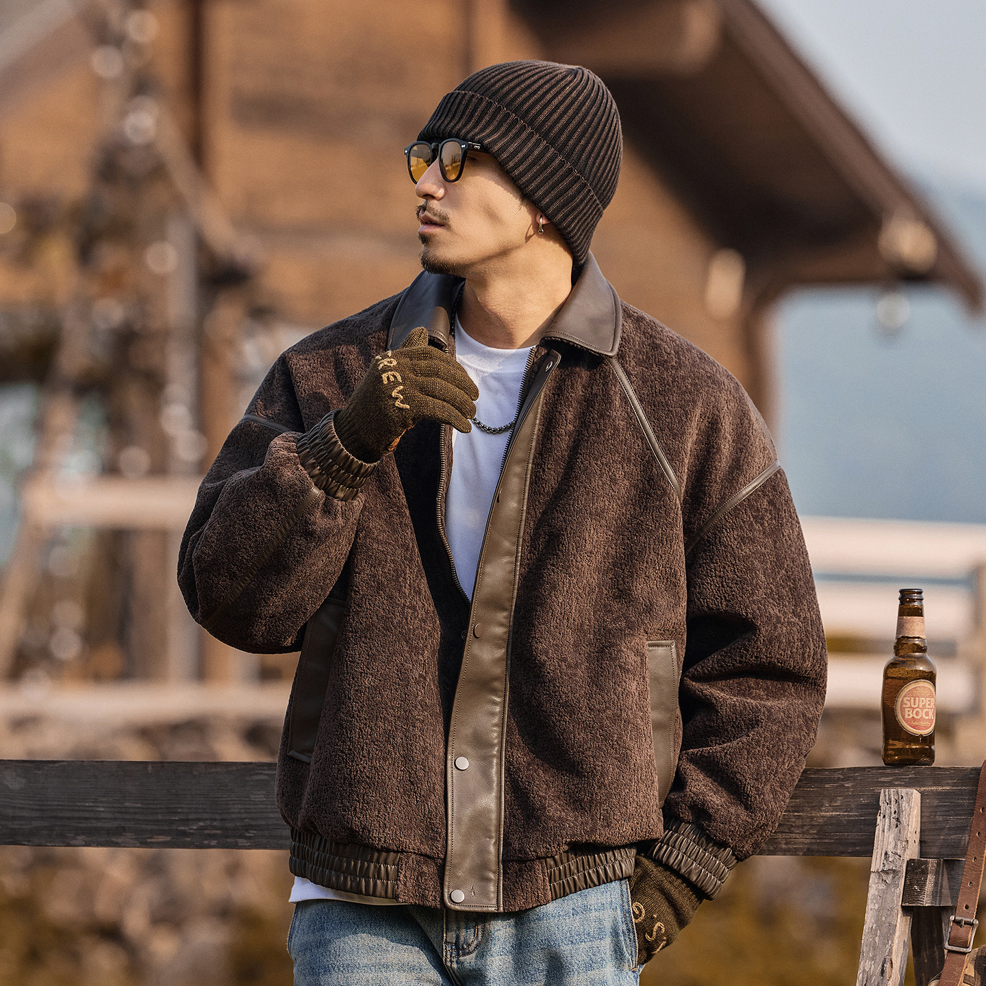 美式復古90純白鴨絨冬季羽絨服男新款潮流加厚保暖搖粒絨皮衣外套